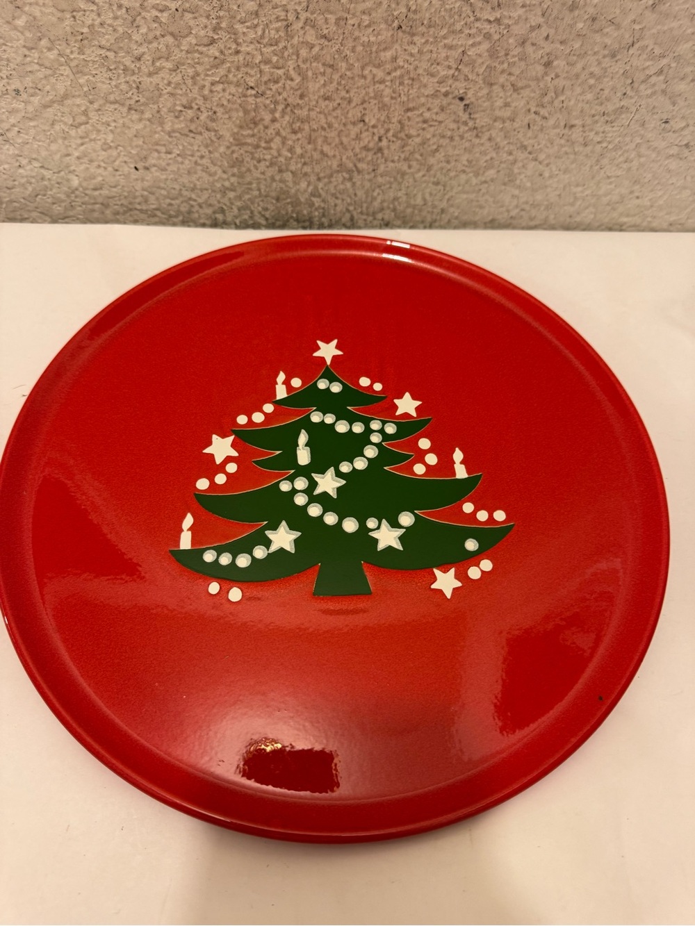 Waechterbach Germany Red Holiday Serving Platter Green Christmas Tree Design